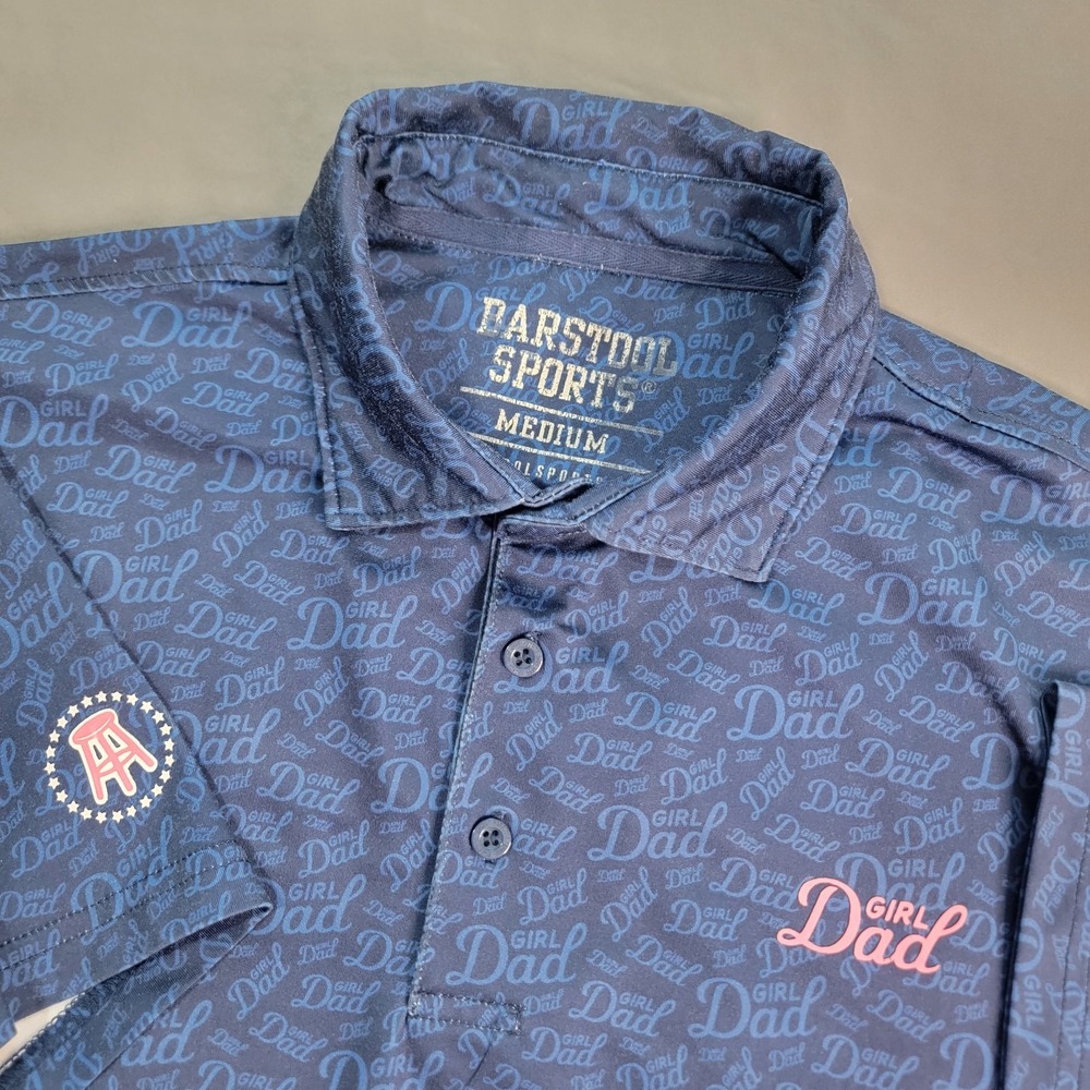 Barstool Sports Girl Dad Golf Polo Shirt Mens Large Navy Blue All Over Print SS